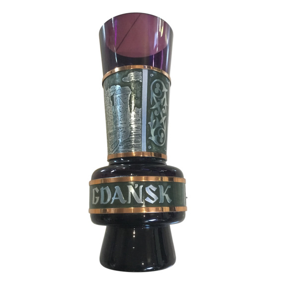 VTG Gdańsk Poland Souvenir Pitcher & Goblet Set – Amethyst Glass & Metal Etching - Picture 8 of 16